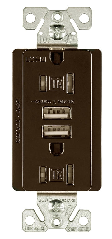 Arrow Hart TR7755RB-K-L Combination USB Duplex Receptacle, 2-Pole, 3.1 a USB, 15 a Receptacle, 2-USB Port