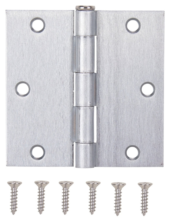 ProSource 20338SCX Square Corner Door Hinge, 3-5/8 in H Door Leaf, 1-1/2 in W Door Leaf, 2.2 mm Thick Door Leaf, Steel