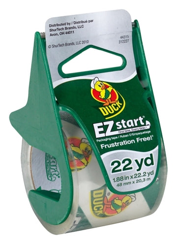 Duck 393185 Series Packaging Tape, 22.2 yd L, Clear, 1.88 in W, 2.6 mil THK