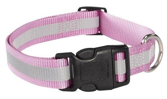 Guardian Gear ZA984 10 75 Dog Collar, 10 to 16 in L Collar, 5/8 in W Collar, Nylon, Pink, Reflective Taping