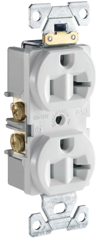 Eaton CR20W Duplex Receptacle, 2-Pole, 20 A, 125 V, Side Wiring, NEMA: 5-20R, White