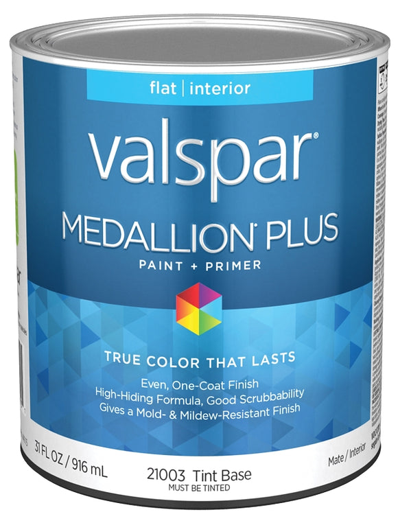 Medallion Plus 2100 Series 028.0021003.005 Interior Paint and Primer, Tint, Flat, White, 1 qt Plastic Can