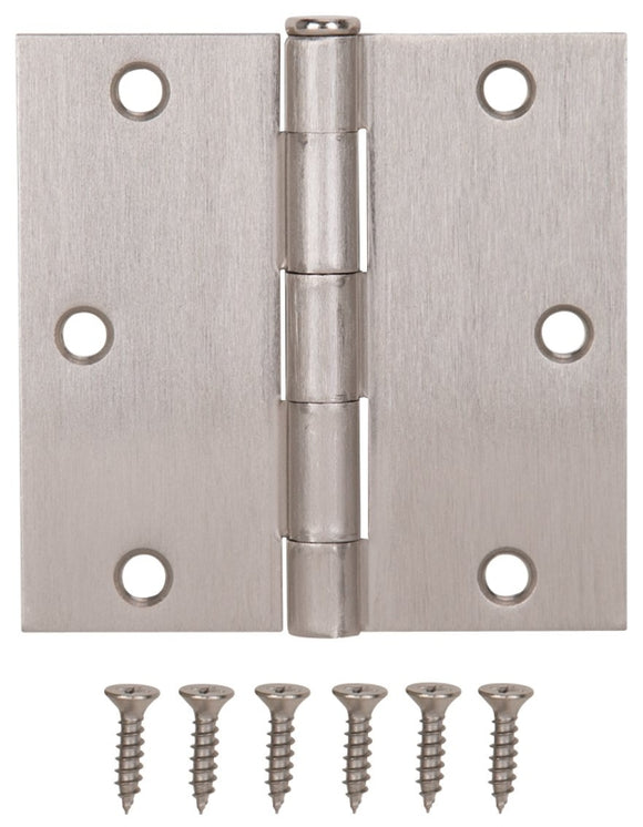 ProSource 20338SNX Square Corner Door Hinge, 3-5/8 in H Door Leaf, 1-1/2 in W Door Leaf, 2.2 mm Thick Door Leaf, Steel