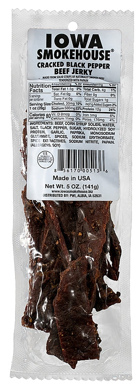 Iowa Smokehouse IS-5JP Beef Jerky, Cracked Black Pepper, 5 oz Pack