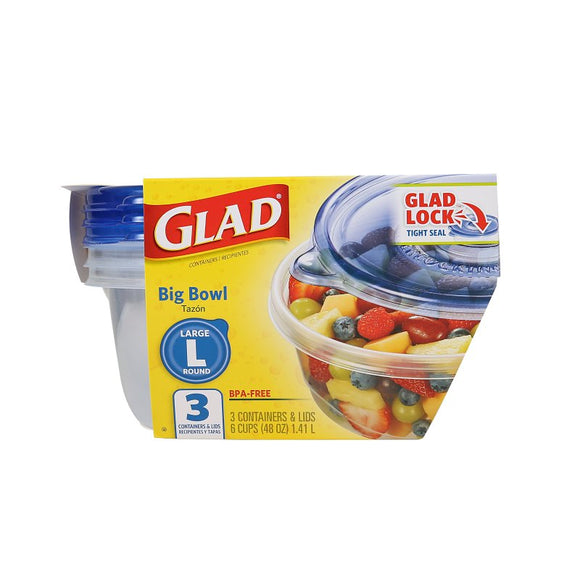 Glad BBG10691 Large Big Bowl, 48 oz Capacity, Plastic, Clear