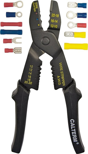 Calterm 05102 Prokit Terminal Kit with Crimp Tool, 600 V, 22 to 10 AWG Wire, Vinyl Insulation, Black