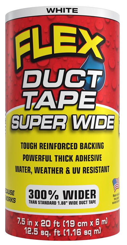 Flex Seal Super Wide DTWHTR7520 Duct Tape, 20 ft L, 7-1/2 in W, White