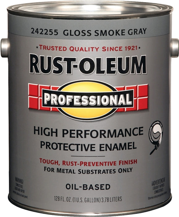 Professional 242255 Enamel Paint, Oil Base, Gloss Sheen, Smoke Gray, 1 gal, Can, 255 to 435 sq-ft/gal Coverage Area