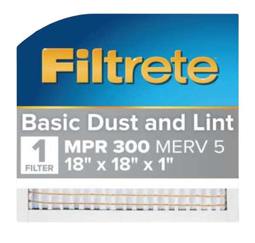 Filtrete 317-4 Air Filter, 18 in L, 18 in W, 5 MERV, 300 MPR, For: Air Conditioner, Furnace and HVAC System