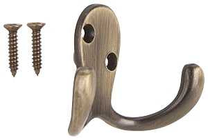 HOOK ROBE DBL PRONG ANT BRS   