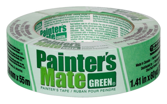 Painter's Mate 667017 Painter's Tape, 60 yd L, 1.41 in W, Rubber Backing, Green