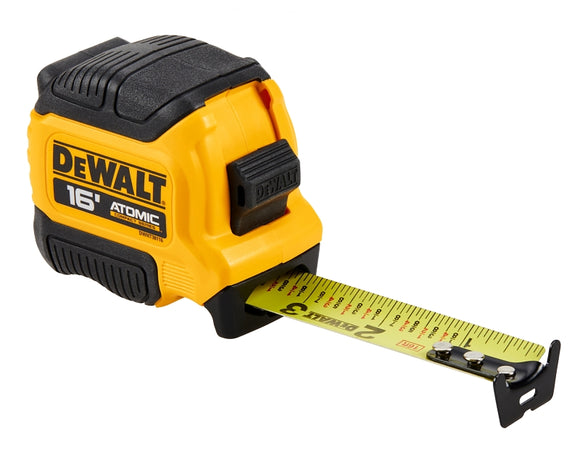 DEWALT ATOMIC COMPACT Series DWHT38116S Tape Measure, 16 ft L Blade, 1-1/8 in W Blade, Steel Blade, Rubber Case