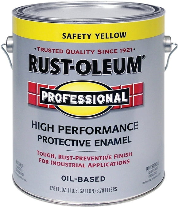 Rust-Oleum K7744402 Enamel Paint, Oil Base, Gloss Sheen, Safety Yellow, 1 gal, Can, 265 to 440 sq-ft/gal Coverage Area