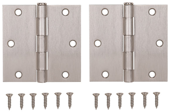 ProSource BH-202SN-PS Square Corner Door Hinge, 3-5/8 in H Door Leaf, 1-1/2 in W Door Leaf, 2.2 mm Thick Door Leaf