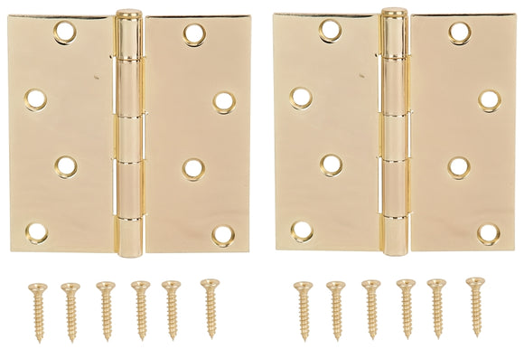 ProSource BH-502PB-PS Square Corner Door Hinge, 4 in H Door Leaf, 1-3/4 in W Door Leaf, 2.2 mm Thick Door Leaf, 4 x 4 in