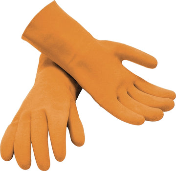 M-D 49142 Grouting Protective Gloves, One-Size, 12 in L, Rolled Cuff, Latex, Orange