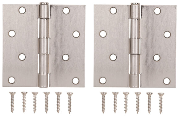 ProSource BH-502SN-PS Square Corner Door Hinge, 4 in H Door Leaf, 1-3/4 in W Door Leaf, 2.2 mm Thick Door Leaf, 4 x 4 in