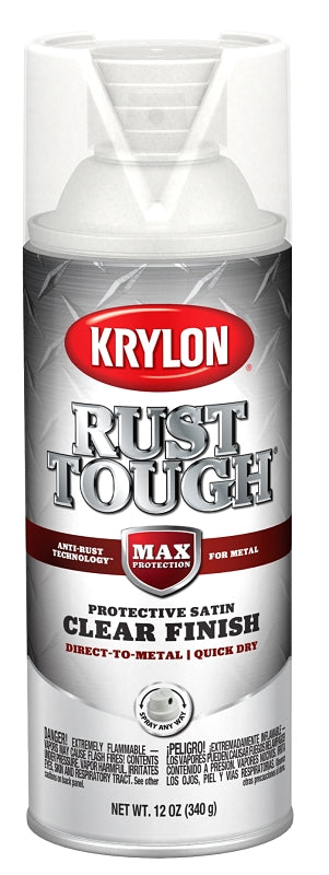Krylon Rust Tough Series K09272008 Enamel Paint, Satin, Clear, 12 oz Can