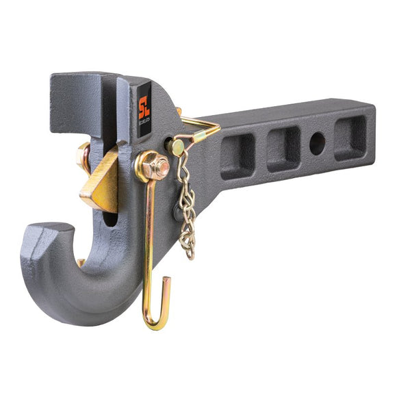 Curt SecureLatch Series 48405 Receiver-Mount Pintle Hook, 2 in, 2 in H, 14,000 lb Working Load, Carbon Steel