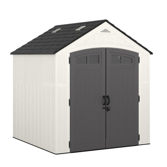 Suncast Ridgeland BMS7704 Storage Shed, 327 cu-ft Capacity, 7 ft 4 in W, 7 ft 1-1/4 in D, 8 ft 2 in H, Resin