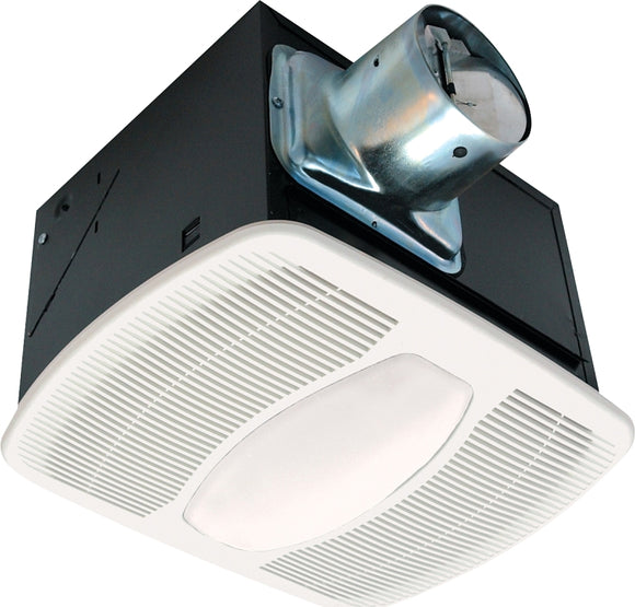 Air King AK100L Deluxe Exhaust Fan with Light, 0.6 A, 120 V, 100 cfm Air, 2.5 sones, 4 in Duct, White