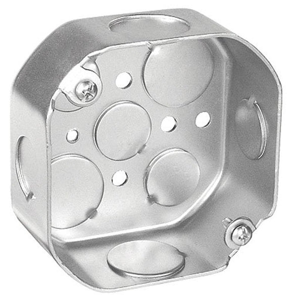 Southwire® 54151-S-UPC Octagon Box, 4 in OAW, 1-1/2 in OAD, 9-Knockout, Steel Housing Material, Silver, Galvanized
