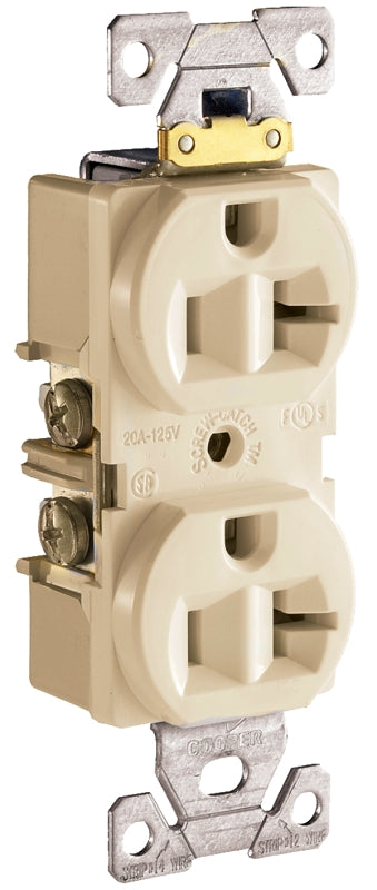 Eaton CR20V Duplex Receptacle, 2-Pole, 20 A, 125 V, Side Wiring, NEMA: 5-20R, Ivory