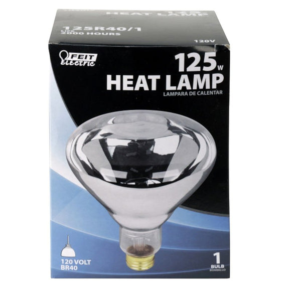 Feit Electric 125R40/1 Incandescent Reflector Heat Bulb, 125 W, BR40 Lamp, E26 Medium Lamp Base, 1300 Lumens, Clear Lamp