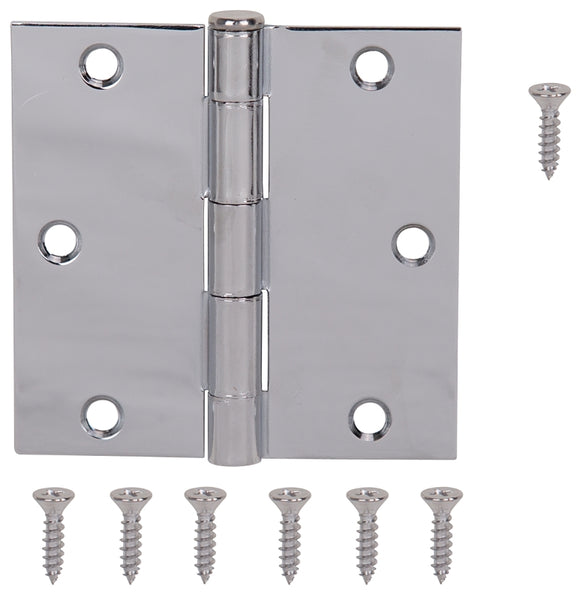 ProSource 20338BCX Square Corner Door Hinge, 3-5/8 in H Door Leaf, 1-1/2 in W Door Leaf, 2.2 mm Thick Door Leaf, Steel