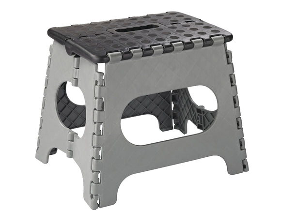Simple Spaces SD027 Folding Step Stool, 10-5/8 in H, 1-Step, 330 lb, Plastic, Black Gray