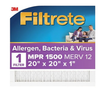 Filtrete 2002-4 Air Filter, 20 in L, 20 in W, 12 MERV, 1500 MPR, For: Air Conditioner, Furnace and HVAC System