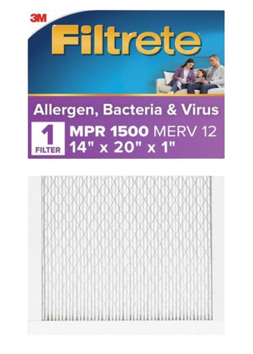 Filtrete 2005DC-6 Air Filter, Electrostatic, Pleated, Ultra Allergen Reduction, 1 in Thick, 20 in L, 14 in W, 11 MERV