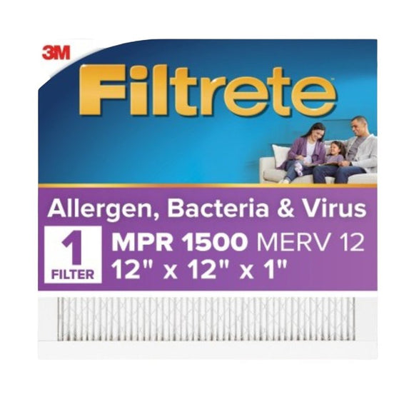 Filtrete 2010-4 Air Filter, 12 in L, 12 in W, 12 MERV, 1500 MPR, For: Air Conditioner, Furnace and HVAC System