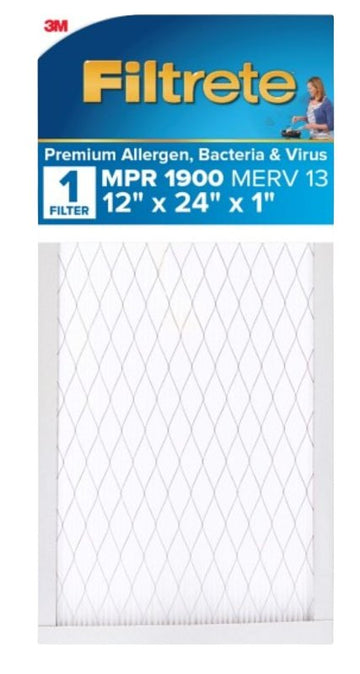 Filtrete UT20-4 Premium Air Filter, 12 in L, 24 in W, 13 MERV, 1900 MPR
