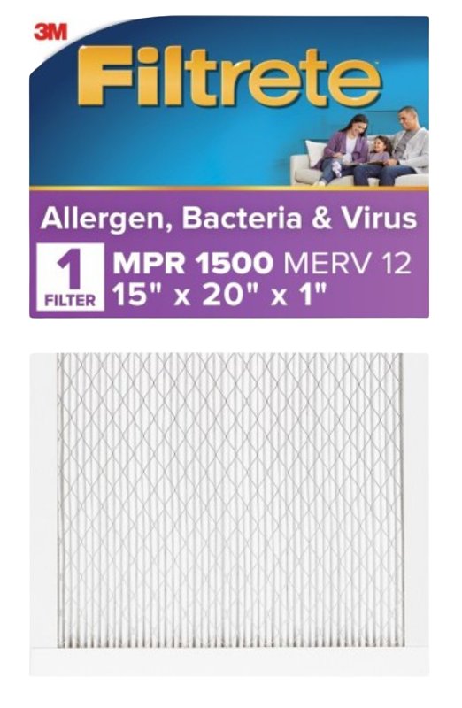 Filtrete 2006DC-4 Air Filter, 20 in L, 15 in W, 12 MERV, 1500 MPR, For: Air Conditioner, Furnace and HVAC System