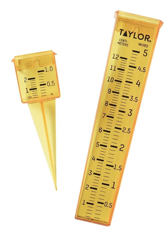 Taylor ClearVu 2715 Rain and Sprinkler Gauge, 5 in Rain, 1 in Sprinkler, Yellow