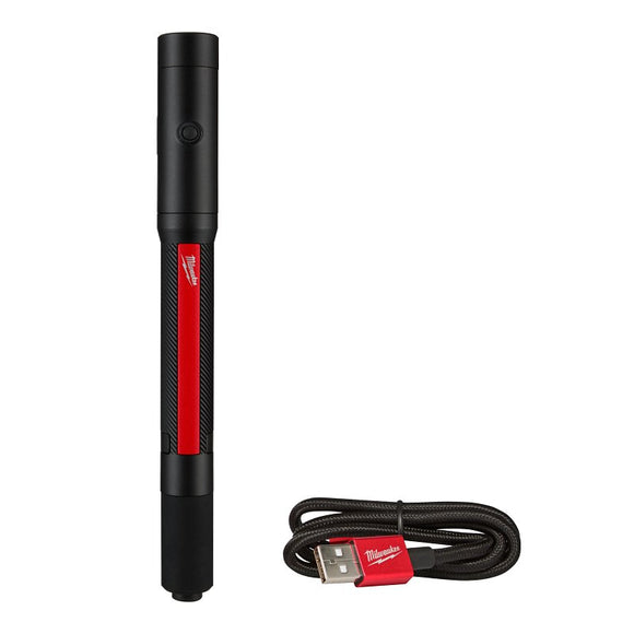 Milwaukee 2010R Rechargeable Pen Light with Laser, LED Lamp, 250 Lumens, 70 m Beam Distance, 8 hr Run Time, Black