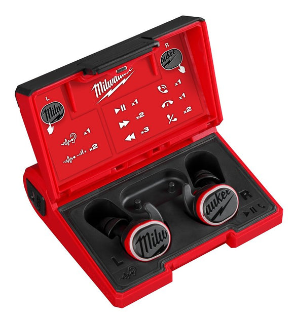 Milwaukee 2191-21 Jobsite Ear Buds, 125 Hz to 8 kHz, 5.1 Bluetooth, Lithium Battery, 55 ft Wireless Range