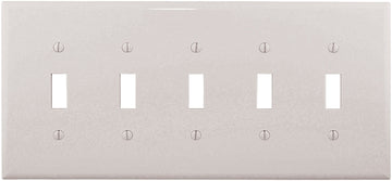 Eaton PJ5W Wallplate, 10-1/2 in L, 4.88 in W, 5-Gang, Polycarbonate, White, High-Gloss