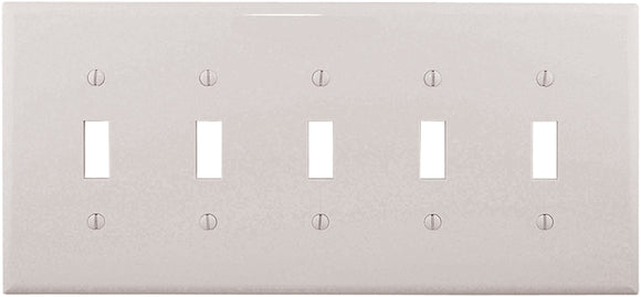 Eaton PJ5W Wallplate, 10-1/2 in L, 4.88 in W, 5-Gang, Polycarbonate, White, High-Gloss