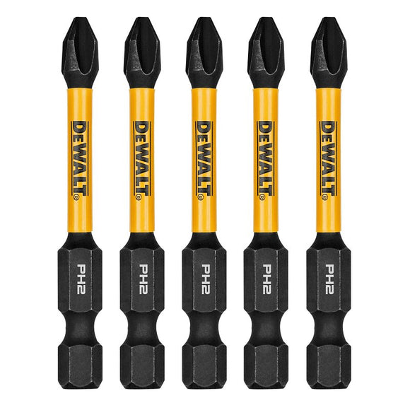 DEWALT FLEXTORQ DWAF2PH2IR5 Impact Screwdriver Bit, #2 Drive, Phillips Drive, 1/4 in Shank, Hex Shank, 2-1/4 in L, Steel