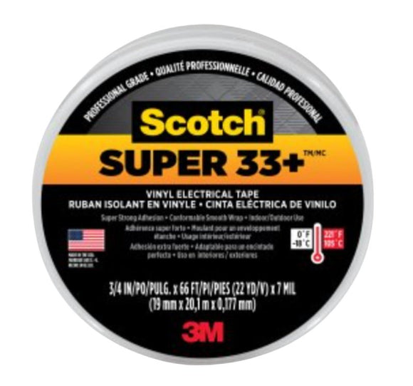 Scotch 06132 Electrical Tape, 66 ft L, 3/4 in W, PVC Backing, Black, 220 deg F