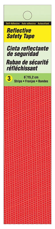 Hy-Ko TP-3R Self-Adhesive Reflective Safety Tape, 6 in L, 1 in W, Vinyl Backing, Red