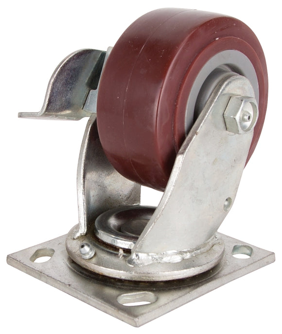 ProSource JC-P02 Swivel Caster, 4 in Dia Wheel, 2 in W Wheel, Polyurethane Wheel, Red, 350 lb, Steel Housing Material