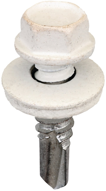 Acorn SW-MM141W250 Screw, #14 Thread, Hex Drive, Steel, Powder-Coated, White, 250/BAG