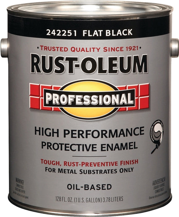 Professional 242251 Enamel Paint, Oil Base, Flat Sheen, Black, 1 gal, Can, 255 to 435 sq-ft/gal Coverage Area