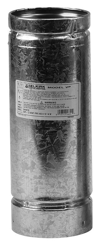 Selkirk 3VP-12 Vent Pipe, 3 in OD, 12 in L, Stainless Steel, Galvanized, For: Pellet Burning Stoves