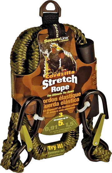 SecureLine CZB3CA Stretch Rope, 8 mm Dia, 3 ft L, Polypropylene, Camouflage, 400 lb Working Load