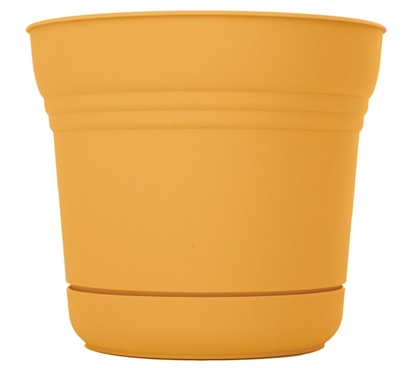 Bloem SP1023 Planter, 10 in Dia, 8-1/2 in H, 9.8 in W, Saturn Design, Earthy Yellow, Matte