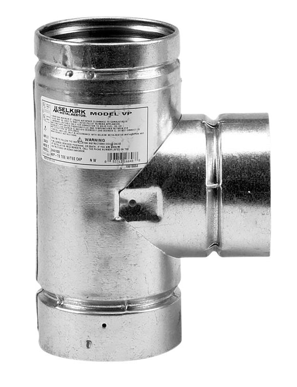 Selkirk 244100 Pellet Vent Tee with Cap, 4 in, Stainless Steel, Galvanized